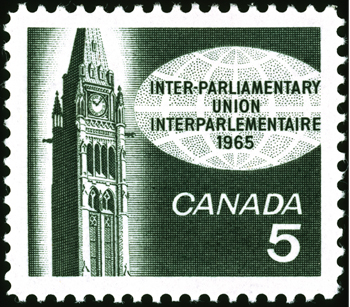 Timbre commémoratif émis à l’occasion de la 54e Conférence de l’UIP à Ottawa en 1965