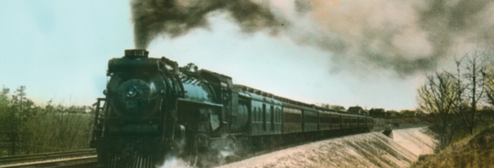 Image d’un train pour rappeler que les délégués de la 23e Conférence de l’UIP firent un voyage de cinq jours en train et visitèrent Hamilton, Toronto, Ottawa, Montréal et Québec