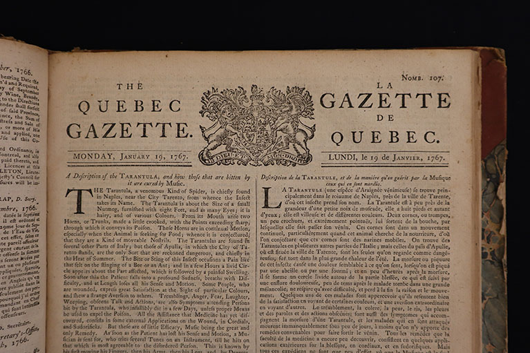 Close-up of the masthead for the Quebec Gazette
