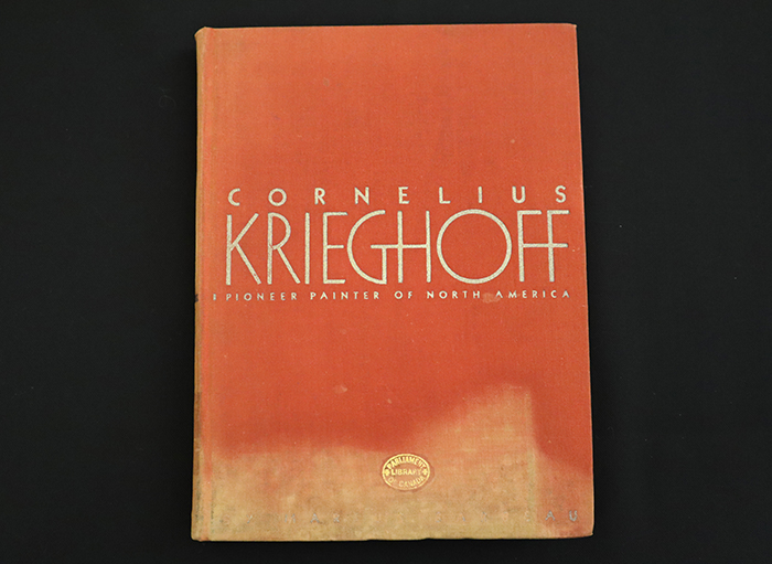 Book with red cloth cover showing gold lettering and some discoloration