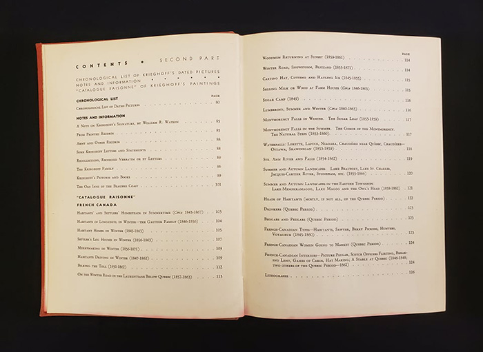 Book opened to table of contents for the second part of the book
