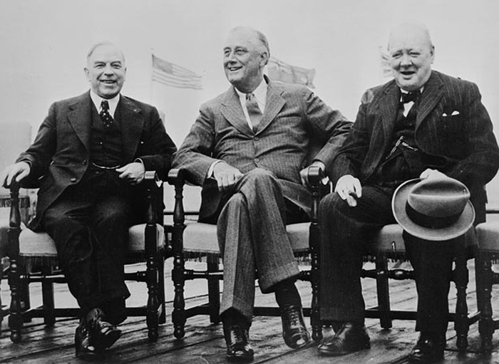 From left to right: Rt. Hon. Mackenzie King, President Franklin D. Roosevelt and Rt. Hon. Winston Churchill at the Quebec Conference