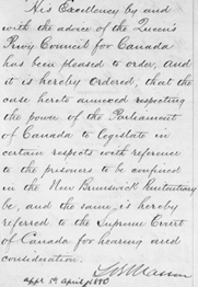 Figure 1 – Premier renvoi du gouverneur en conseil (1880)